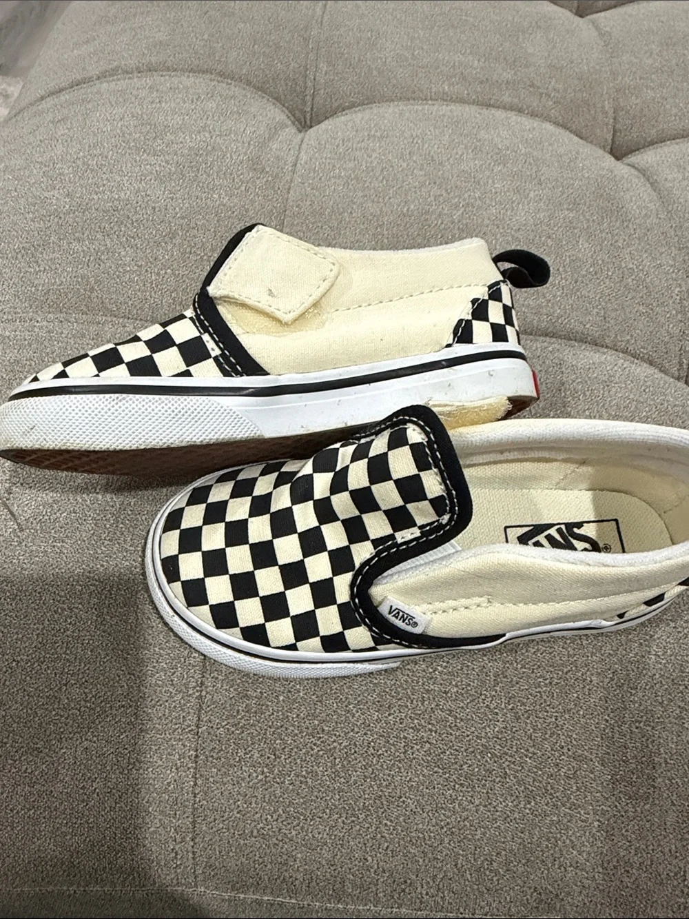 Vans Kids Checkerboard Slip-On Sneakers - Black & White size 9 toddler